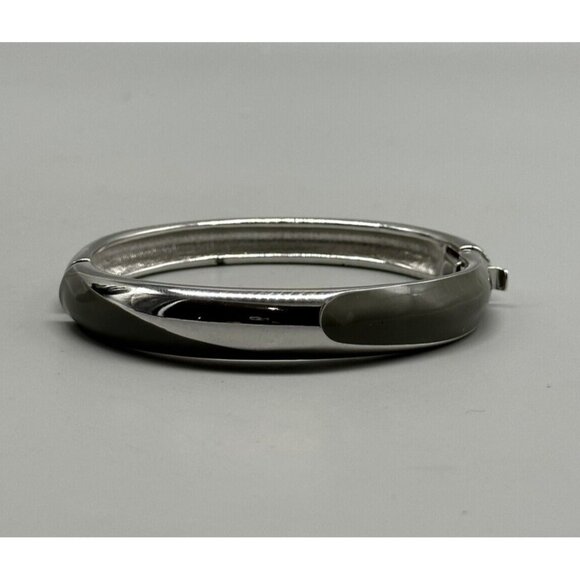 3/$30 Monet Bangle Bracelet Silver Tone Grey Enamel Polished Finish Hinged 6.75" - Picture 1 of 13